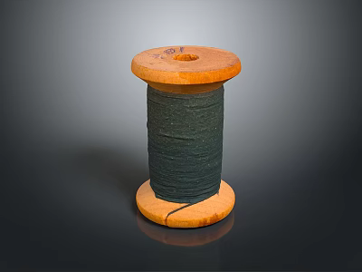 Electronic Wire Spool With Wooden Reel And Dark Cable For Devices 3d model