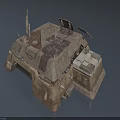 Cartoon Style Fortress Scene Featuring Worn Metal Antennas And Roof Details