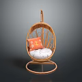 Handwoven Rattan Hanging Chair With Egg Shaped Design White Cushion And Decorative Pillow
