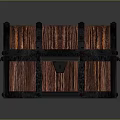 Vintage Wooden Treasure Chest With Brown Stripe And Black Metal Lock