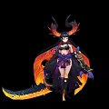 Dark Fantasy Game Character With Horns Black Hair Purple Outfit Flame Wings And Flaming Sword 3d model