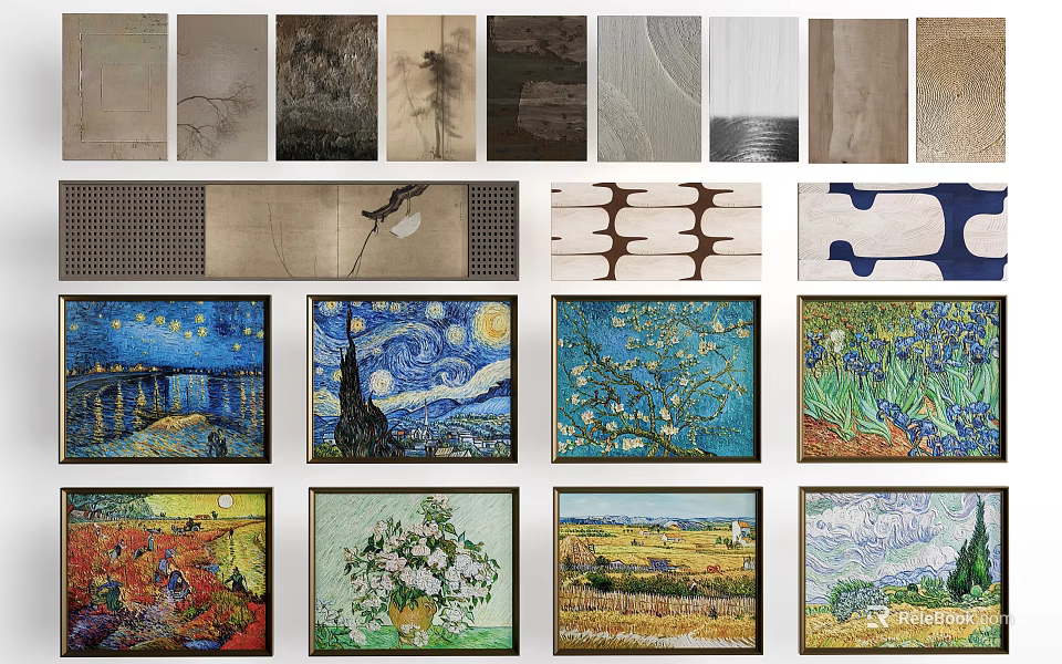 Abstract Paintings Collection With Diverse Line Texture And Geometric Pattern Designs 3d model 