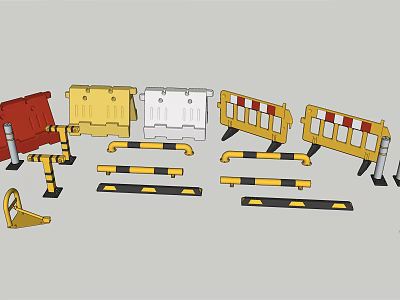 Road Traffic Safety Equipment Including Red Yellow White Barriers And Black Yellow Warning Strips 3d model