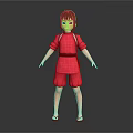 Anime Style Girl Character With Red Traditional Outfit And Short Hair Standing Pose