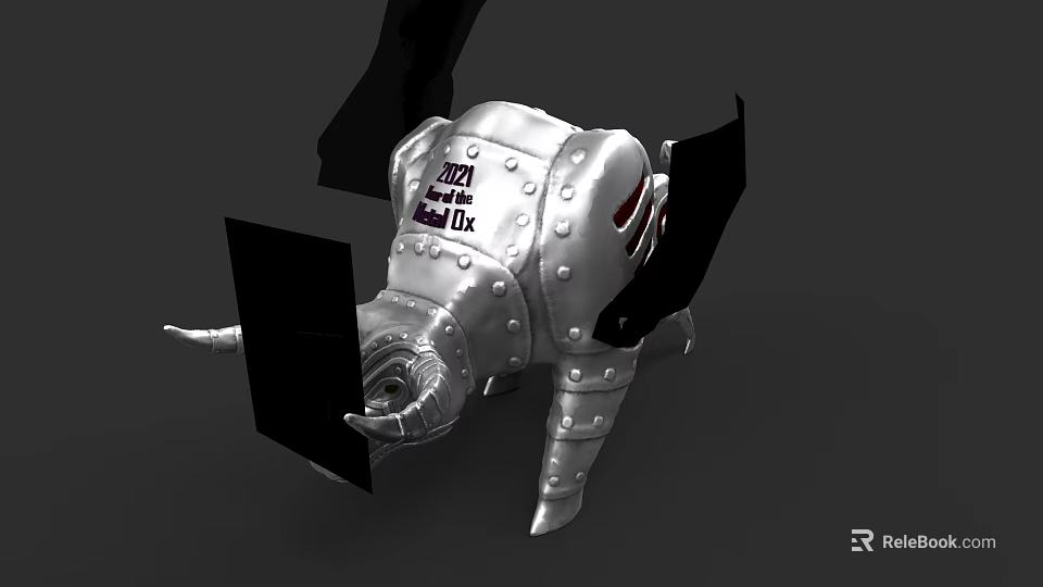 Ornate Silver Elephant Sculpture With Riveted Metallic Surface And Text Details 3d model 