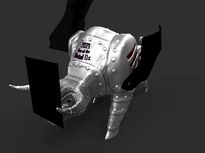 Ornate Silver Elephant Sculpture With Riveted Metallic Surface And Text Details 3d model