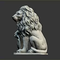 Lion Statue Sitting With Detailed Mane On Square Base Shiny Surface 3d model