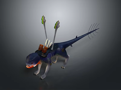 Fantasy Reptilian Creature With Rider Saddle Green Arrows On Back And Spiked Tail 3d model