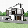 Modern Two Story Detached Villa With White Exterior Large Windows And Balcony