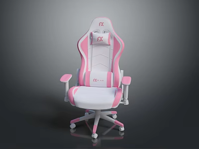 Pink And White Gaming Chair With Ergonomic Design Comfortable Seat And Wheels 3d model