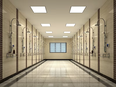 Modern SPA Sauna Shower Room With Tile Walls Ceiling Lights And Marble Floor 3d model