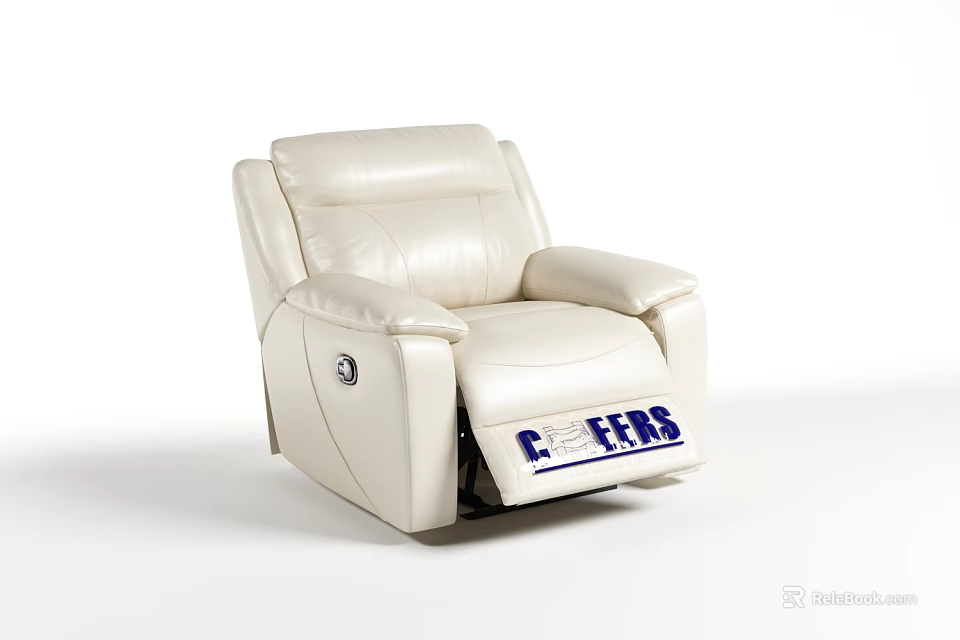 Single White Leather Recliner Sofa with CHEERS on Footrest for Living Room 3d model 