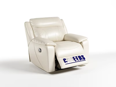 Single White Leather Recliner Sofa with CHEERS on Footrest for Living Room 3d model