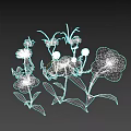 Pink And Yellow Flowers With White Dandelion Like Blooms Green Leaves Stems On Gray Background