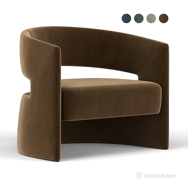 Modern Brown Single Sofa With Curved Design And Soft Fabric Upholstery 3d model 