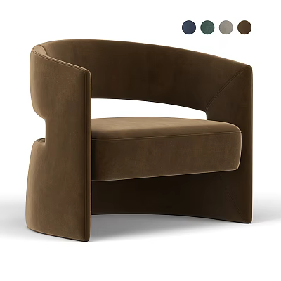 Modern Brown Single Sofa With Curved Design And Soft Fabric Upholstery 3d model