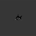 Large Black Shark With Open Mouth And Sharp Teeth Near Small Fish On Water Surface