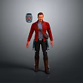 Game Movie Character Wearing Red Jacket With Utility Belt And Side Mask