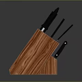 Wooden Block Kitchen Knife Set With Sharp Blades And Ergonomic Handles 3d model