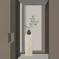 Minimalist Entryway Hallway Interior Design With Light Colored Wall Pedestal Vase And Green Plant