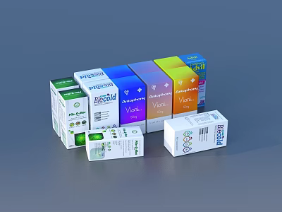 Colorful Daily Necessities Test Kit Packaging Boxes In Various Colors 3d model
