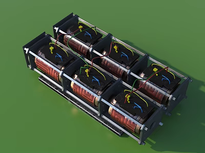 Battery Modules With Connected Cells And Metal Casing For Energy Storage 3d model