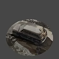 Snow Covered Compact Car Parked On Snowy Ground With Footprints Around