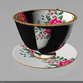 White Ceramic Teacup And Saucer With Pink Floral Pattern And Gold Trim
