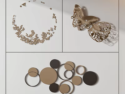 Modern Metal Wall Decor With Leaf Butterfly And Circular Artistic Shapes 3d model