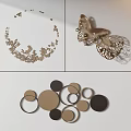 Modern Metal Wall Decor With Leaf Butterfly And Circular Artistic Shapes