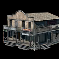 Vintage Western Style Wooden Two Story Bed and Breakfast Building With Balcony And Signboards