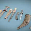 Antique Knives Collection With Diverse Blades And Decorative Handle Designs