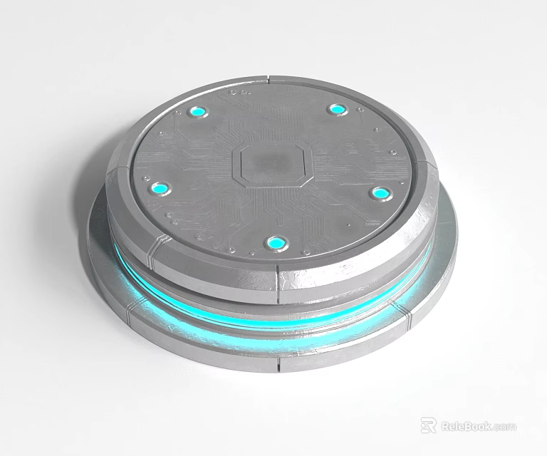 Modern Round Electronic Device With Silver Metal Body Blue Indicator Lights And Bottom Blue Halo 3d model 