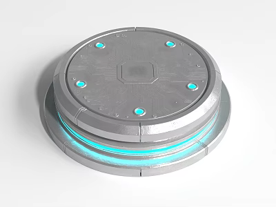 Modern Round Electronic Device With Silver Metal Body Blue Indicator Lights And Bottom Blue Halo 3d model