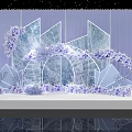 Elegant Check In Area With Blue Floral Decorations And Geometric Arch Design