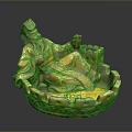 Ancient Style Golden Seated Figure Statue With Bowl Shaped Base And Object