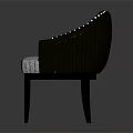 Elegant Modern Chair With Curved Black Backrest Decorative Studs And Light Gray Fabric Seat