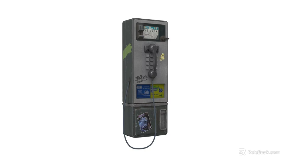 Public Phone Booth Public Facility With Display Screen Keypad And Phone Line 3d model 