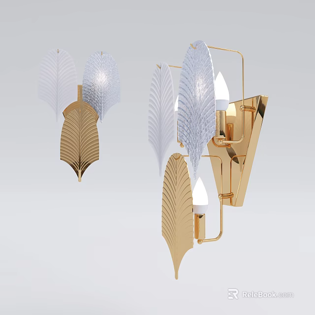 Modern Leaf Shaped Wall Lamps With Gold Frame And Transparent Glass Shades 3d model 