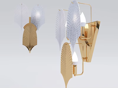 Modern Leaf Shaped Wall Lamps With Gold Frame And Transparent Glass Shades 3d model