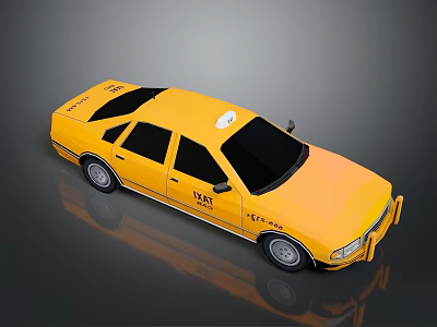 Yellow Taxi Car Exterior With TAXI Sign Black Windows And Roof Light 3d model