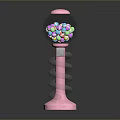Pink Base Candy Dispenser With Silver Spring And Colorful Candies In Glass Globe