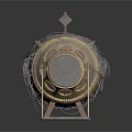 Metallic Spherical Weapon Featuring Metal Frame Cables Support Stand And Small Pointed Top