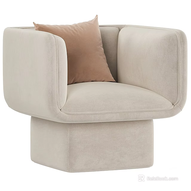 Beige Single Sofa With Brown Pillow Cylindrical Armrests Square Base Modern Design 3d model