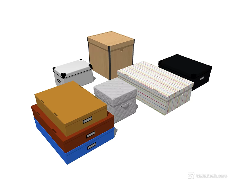 Multicolored Storage Boxes For Home Organization With Different Sizes And Durable Materials 3d model 