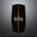Medieval Shield Weapon With Green Surface Orange Red Spiral Patterns And Silver Metal Centerpiece