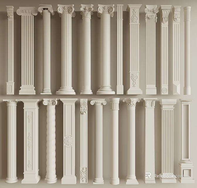 Variety Of Classic Roman Columns With Ornaments 3d model 