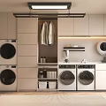 Modern Laundry Room Design With Stacked And Side By Side Washing Machines And Storage