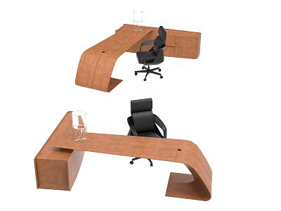 Black Modern Office Chair With Ergonomic Design And Wooden Office Desk Setup 3d model