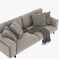 Modern Beige Sofa Interior With Multiple Cushions And Cozy Throw Blanket 3d model